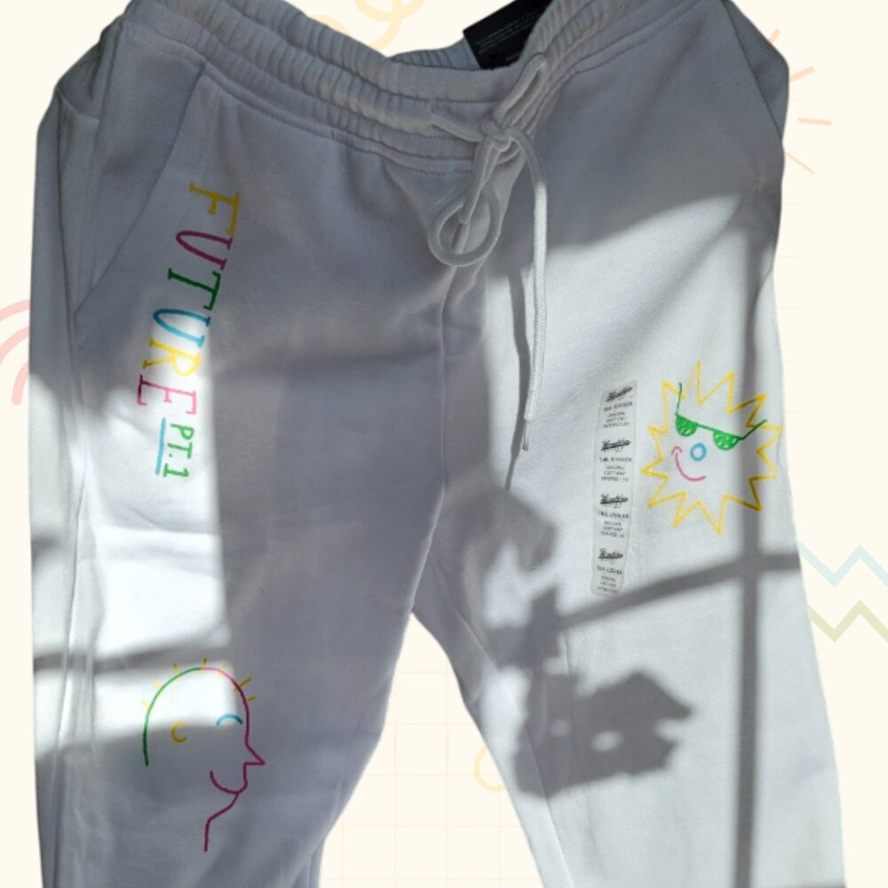 White Sweatpants with Multicolor scribbles